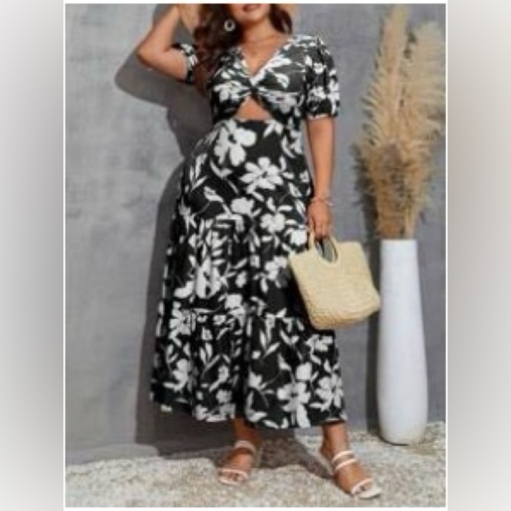 Floral Black and White Women's Dress